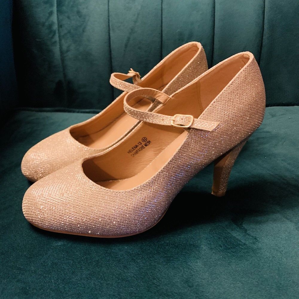 Bella Marie Womens 8.5 Gold Glitter Heel - Fancy Glitz Sparkle
